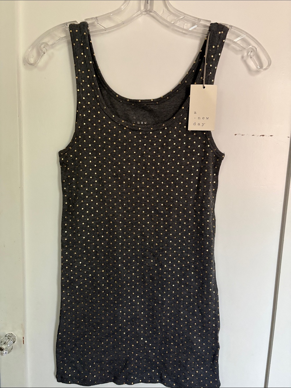 a new day Dk Grey Tank with Gold Dot Accents